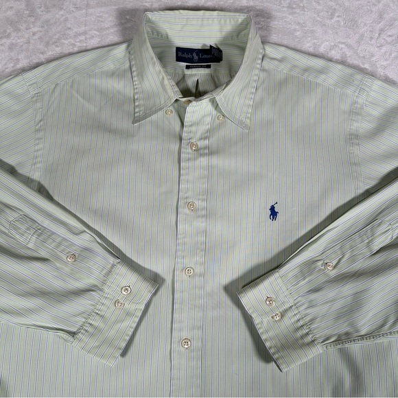 Ralph Lauren Shirt Men Size 17 32 33 Classic Fit Long Sleeve Striped Embroidered - Picture 2 of 11